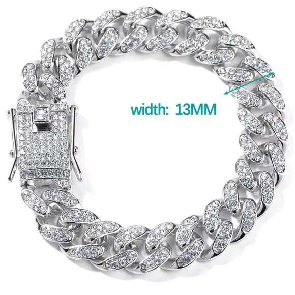 ⭐ Large Men's Cuban Link 8" Iced Out Diamond Bracelet 13mm Wide 18k White Gold ⭐ - Picture 4 of 7
